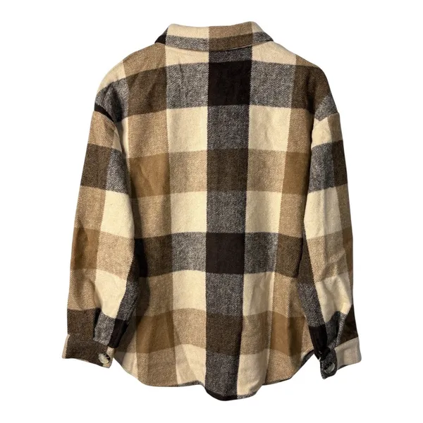 Plaid Shacket Women Large Brown Checkered Button Up Oversized Flannel Cozy Cabin - Image 5
