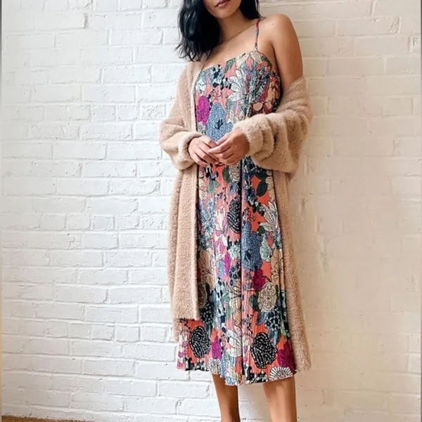 Anthropologie Women's Deva Plisse Colorful Midi Slip Dress Size XSP - Image 2