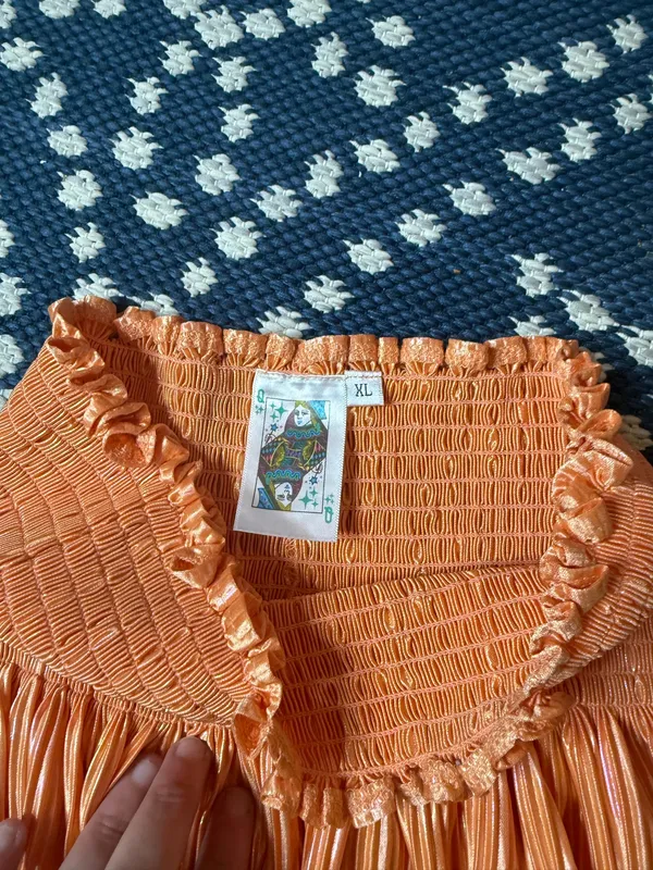 orange metallic pleated swing shorts by Queen of Sparkles youth size xl - Image 2