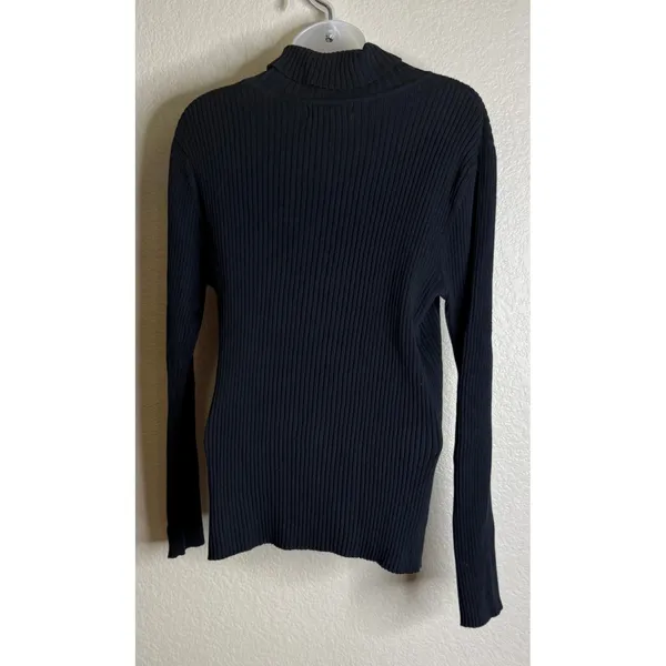 Newport News Womens‎ XL Sweater Black Ribbed Knit Cotton Turtleneck Mock Neck - Image 2