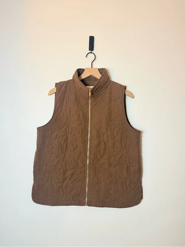 Umgee Brown Floral Quilted Zip-Up Vest‎ - Image 2
