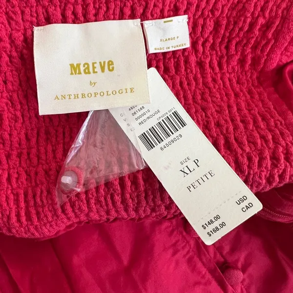Maeve Anthropologie Red Smocked Puff Sleeve Mini Dress XL Petite NWT - Image 7