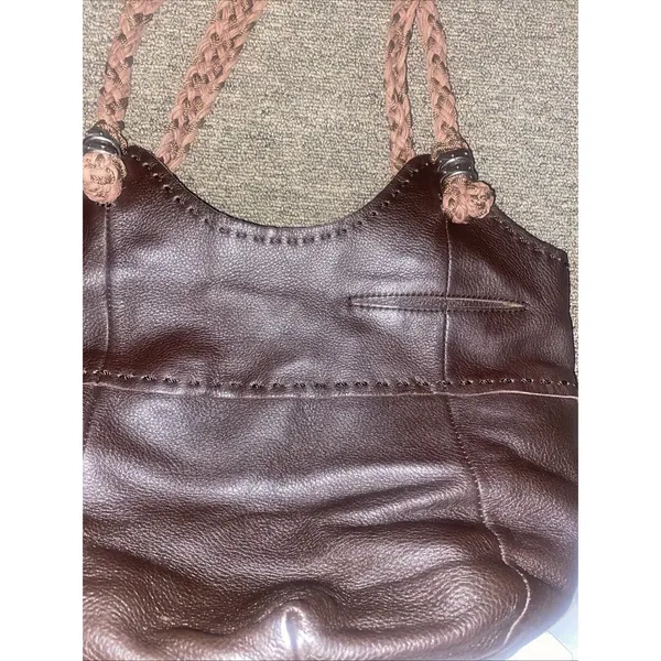 THE SAK Indio Shoulder Handbag Purse Brown Bucket Bag Woven Straps Leather EUC - Image 7