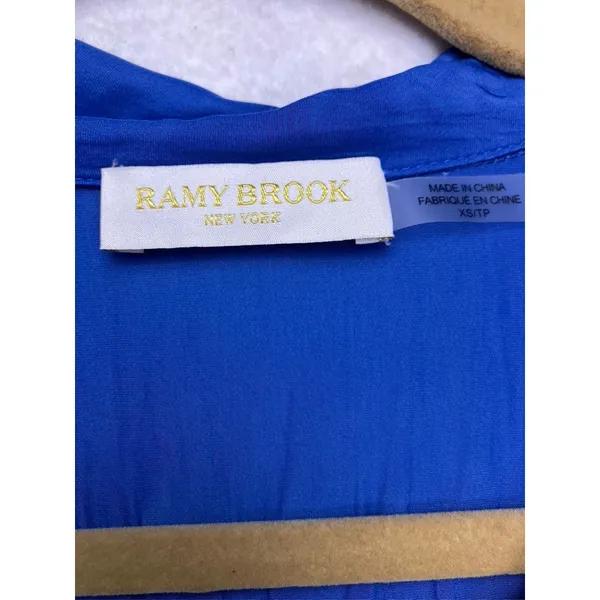 Ramy‎ Brook Blouse Womens XS Blue Pleated Smocked V-Neck Top Boho - Image 2
