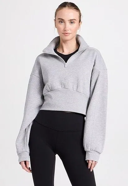 ALO Yoga Vixen Fleece 1/4 Zip Sweatshirt Athletic Heather Grey - Image 3