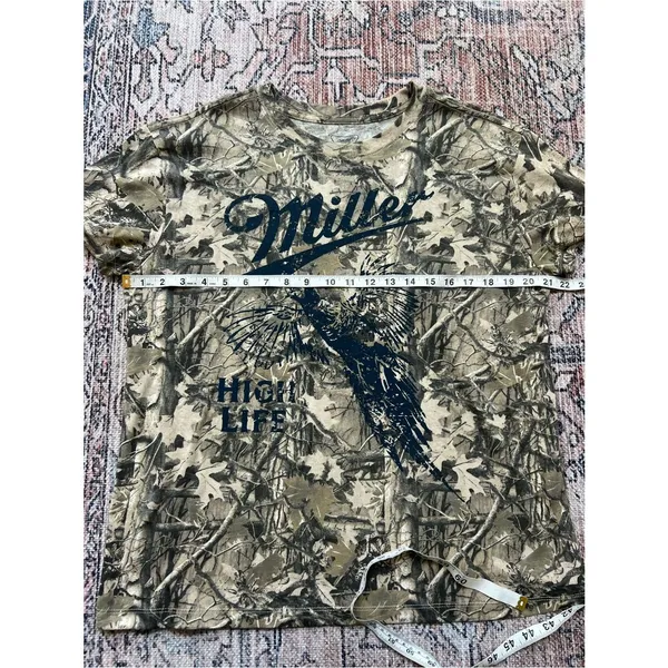 Miller High Life Graphic Camo Tee NWOT Tan with Navy Print Size Large - Image 9