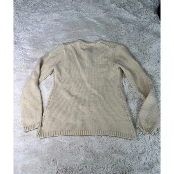 ZARA Cream Knit Cardigan Jacket Pearl Rhinestone Buttons 4 Pocket M - Image 2