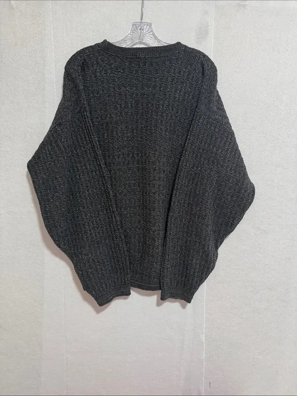 bill blass Vintage Grandpacore Charcoal Waffle-Knit Crewneck Sweater - Image 3