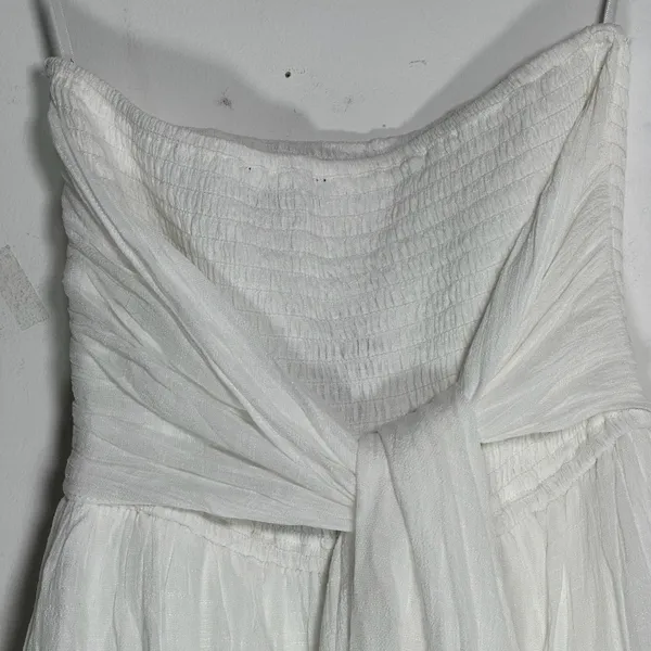 Lulus White Smocked Tiered‎ Maxi Dress Tie Back Lace Trim Small - Image 3