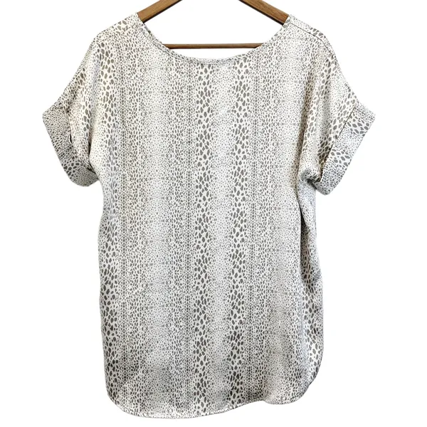 Entro Womens M Satiny Short Sleeve‎ Animal Print Top Shirt Taupe Cream Boho - Image 13