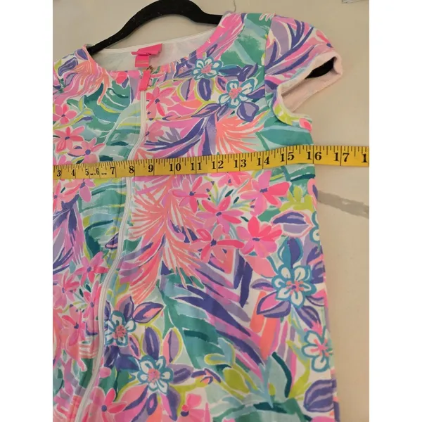 Lilly Pulitzer Girls XL 12-14 Tropical Floral Zip Front Swim Coverup Dress Pink - Image 7