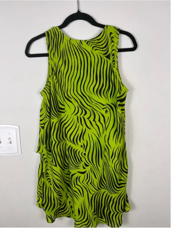 Vintage Y2K Neon Zebra Print 2 Piece Skirt Set Medium Lime Green Festival - Image 5
