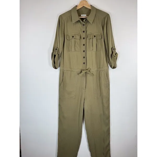 Sundance Womens Jumpsuit Green Wayside Roll Tab Sleeve Waist Tie Utility XS - Image 6
