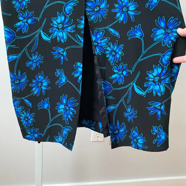 Spenser Jeremy‎ 100% Silk Moody Floral Sleeveless Maxi Dress 10 Black Blue - Image 5