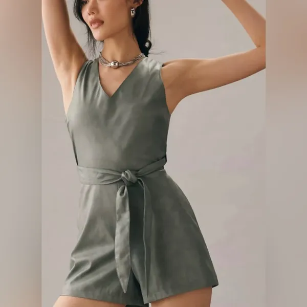 Anthropologie Avec Les‎ Filles Faux Leather Cross Back Fairycore Romper Sz S Grunge - Image 3