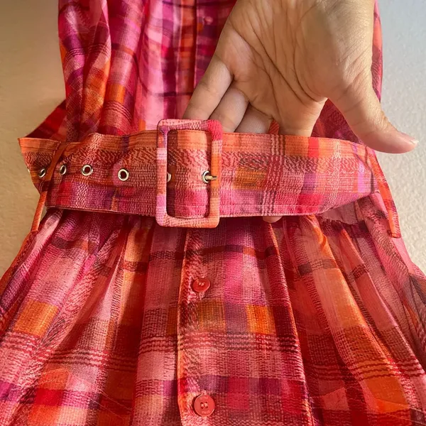 NWT STAUD Millie Dress Pink Plaid Sheer Maxi Bohemian Lagenlook Beachy Size 4 - Image 5