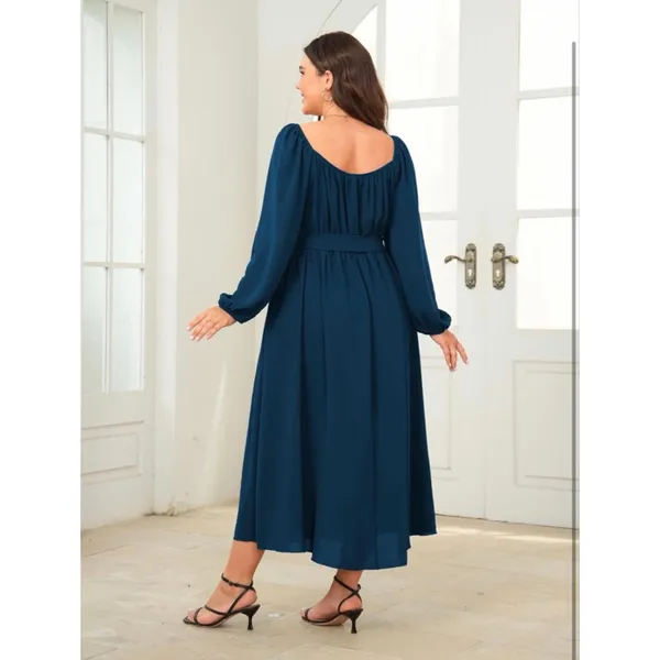 NEW Plus Size Long Sleeve Square Neck Wedding Guest Midi Dress L - Image 2