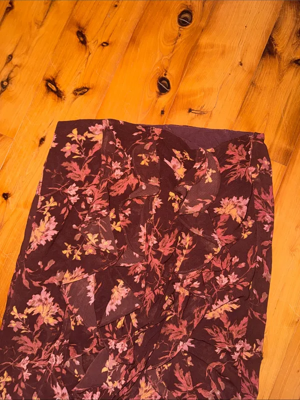 Free People Maroon Floral Maxi Skirt - Image 5