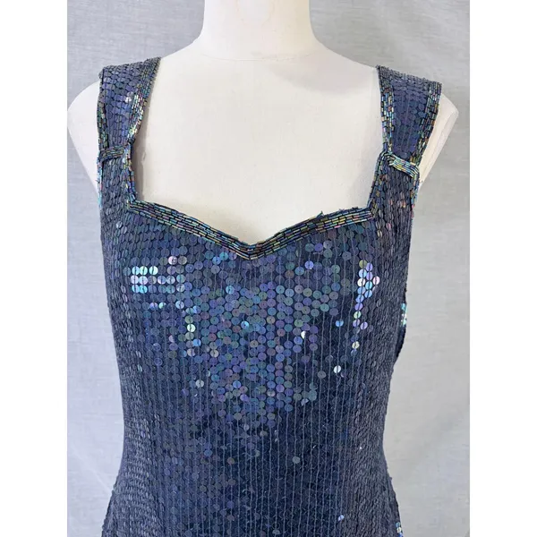 Vintage Expressions Silk Sequin Mini Dress Iridescent Blue Party Dress 12‎ - Image 6