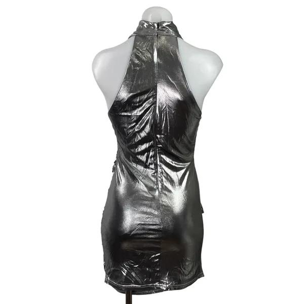 Superdown Nyla Women's Gray Sleeveless Metallic Ruched Bodycon Mini Dress Sz S - Image 3