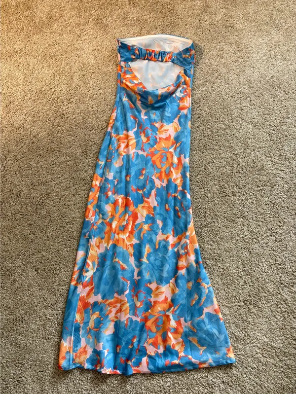 Hello Molly Orange and blue floral tube top maxi dress - Image 4
