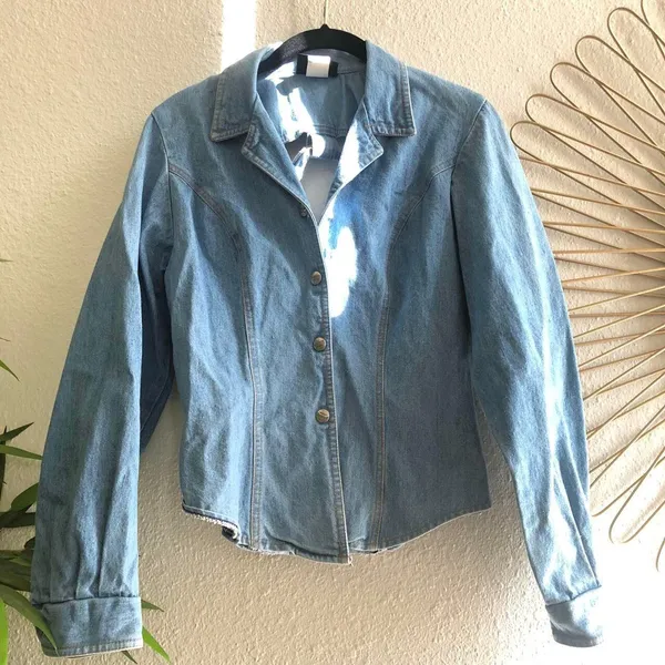 Rough Rider jean denim biker moto jacket fitted long sleeve cut out back. - Image 3