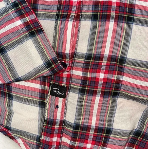 Rails Flannel Button Down Shirt Cream & Red Plaid - Image 7