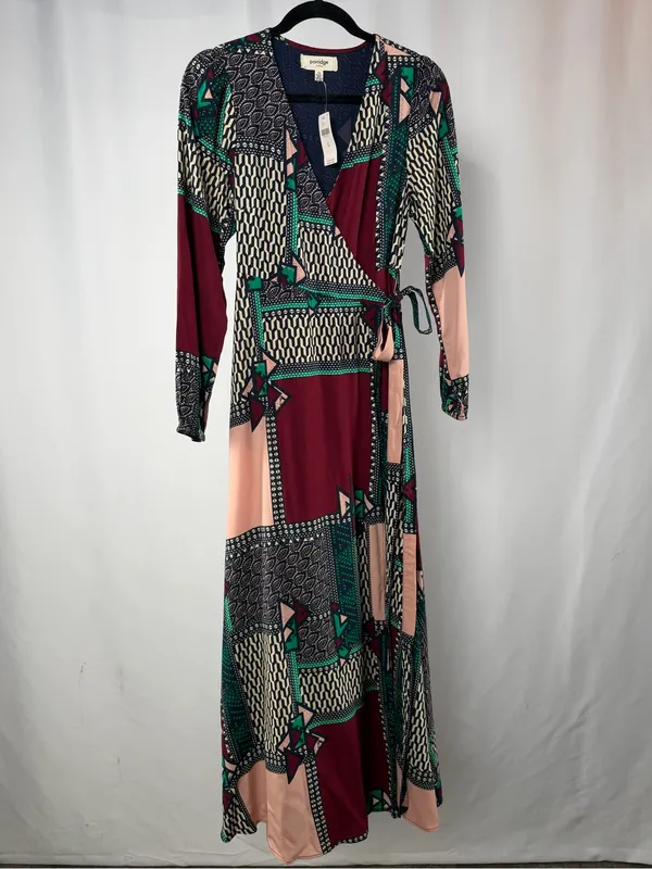 NWT Anthropologie Porridge Multi Color Abstract Patch Work Wrap Maxi Dress XS‎ - Image 3