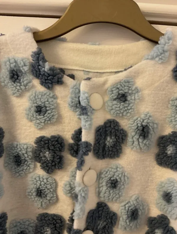 Ladies Fleece Button Fronted Cardigan Blue Floral Size L - Image 2