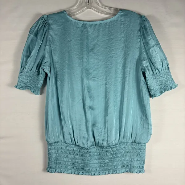Philosophy women pullover shirt aqua short sleeve vneck gathered light fun Small - Image 2