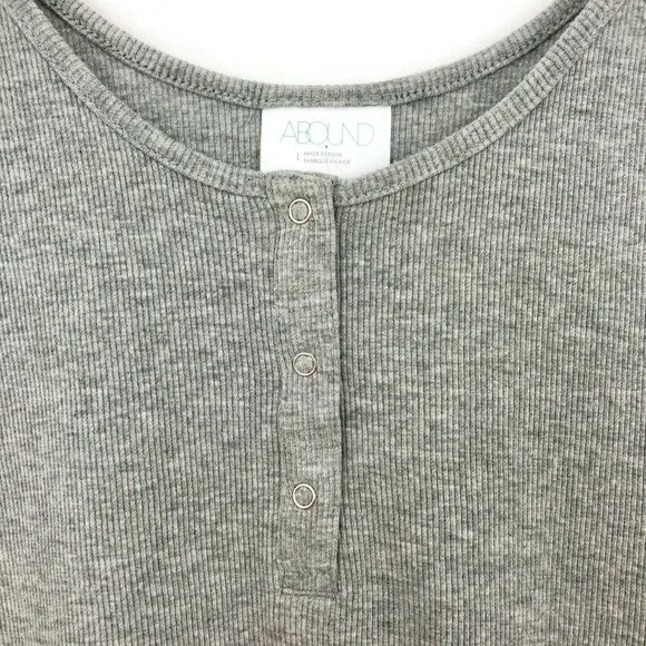 Abound New Cropped Henley Tank Top Scoop Neck Ribbed Heather Grey - Image 6