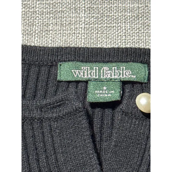Wild Fable Black Ribbed Button Up Cropped‎ Cardigan Sweater Womens Small - Image 5