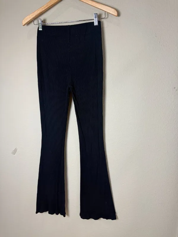 H&M Ribbed Flare Bootleg Pull On Pants Trousers Size Small Black - Image 4