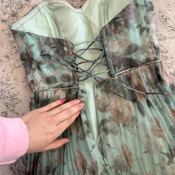 Lulus Most Beautiful Day Sage Multi Floral Print Organza Maxi Dress Size Medium - Image 8