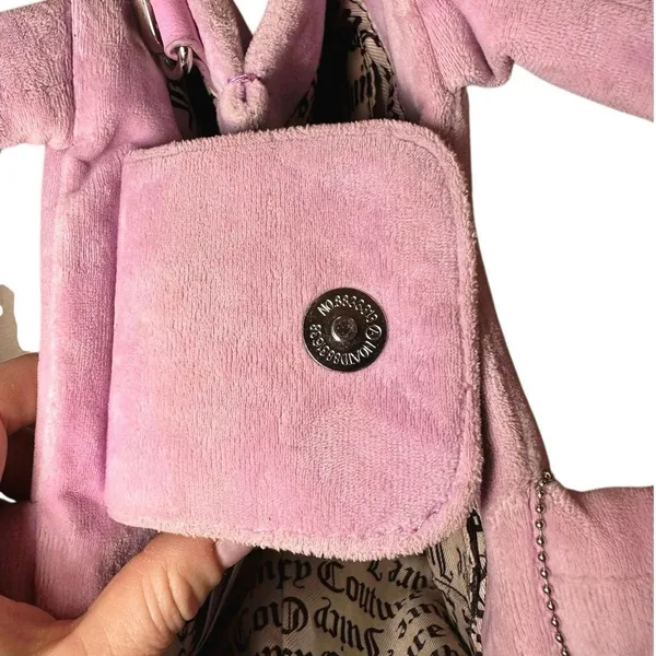 Juicy Couture Velour Rhinestone Mini Tote Y2K Pink Crossbody Bag Charm Coquette - Image 12