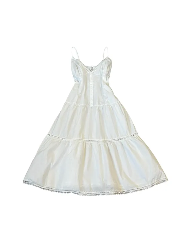 Frankie’s Bikinis White Cotton Cottagecore Bohemian Midi Dress Coquette Large - Image 2