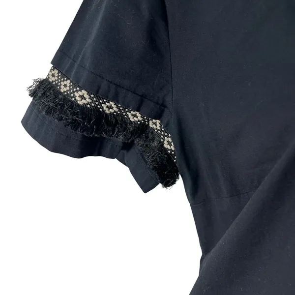 Coercion London Womens Black Shift Dress Boho Fringe Tassel Trim Gold Zipper 10 - Image 7