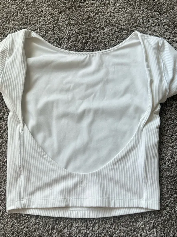 aerie White Ribbed Scoop Crop Top - Image 4