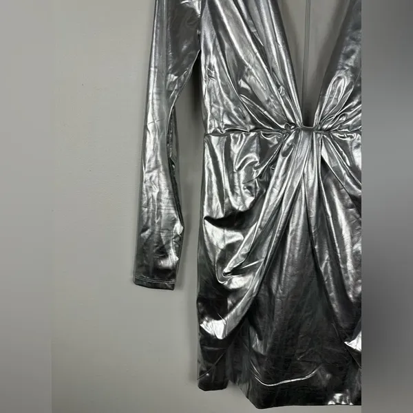 Meshki Silver‎ Hazel Low Cut Long Sleeves Mini Dress Women’s Sz S - Image 2