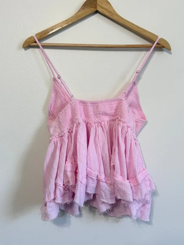 Princess Polly Pink Tank Top Size 4 Small Ruffle Gauze Flowy V Neck Coquette - Image 5