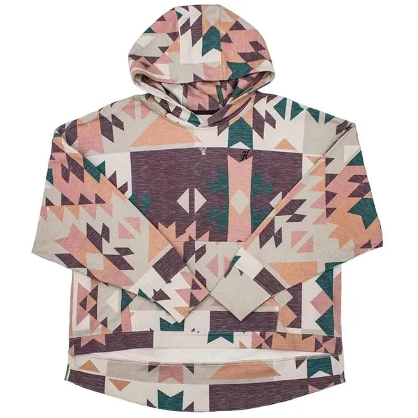 Hooey Women’s Roomy Burgundy Grey Hoodie Sweatshirt Longsleeve Aztec Print S - Image 2