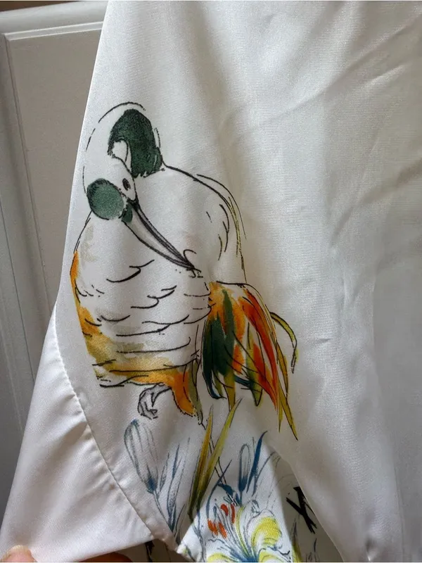Cream Floral & Crane Print Wrap Blouse 8 - Image 8