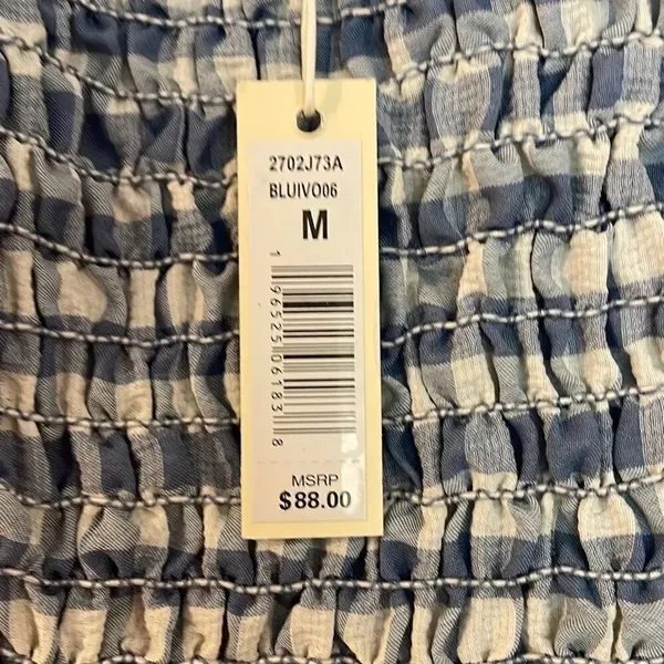 Max Studio NWT blue gingham smocked bust blouse M - Image 5