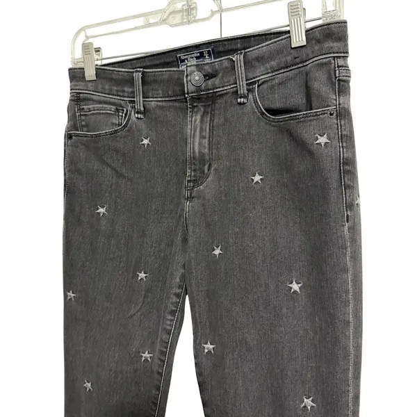 Abercrombie Fitch‎ Womens Super Skinny Ankle Jeans Black Star Print Size 27 - Image 4