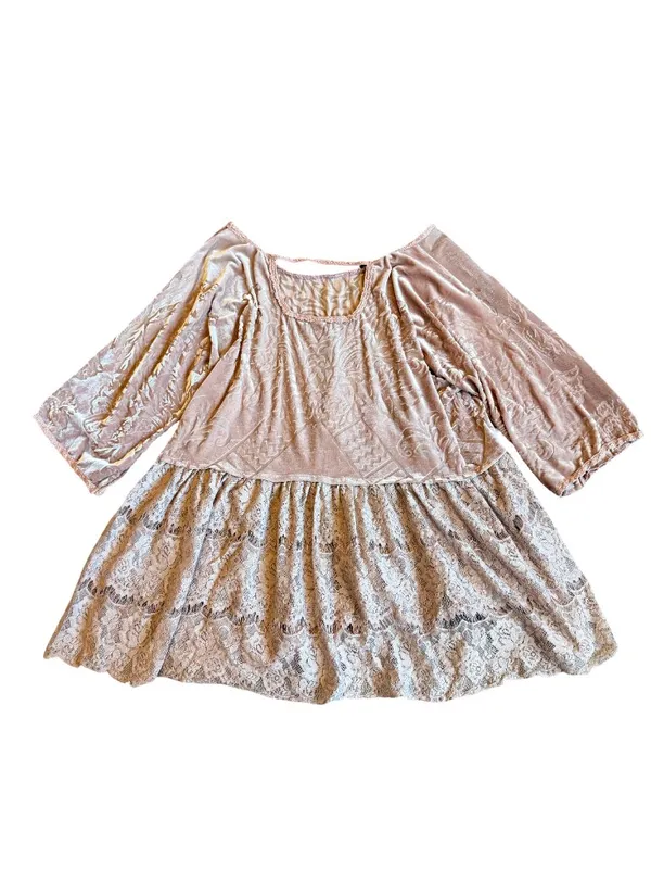 Free People Burnout Top Shirt Pink Blouse Crushed Velvet Flowy Tiered Size Small - Image 7