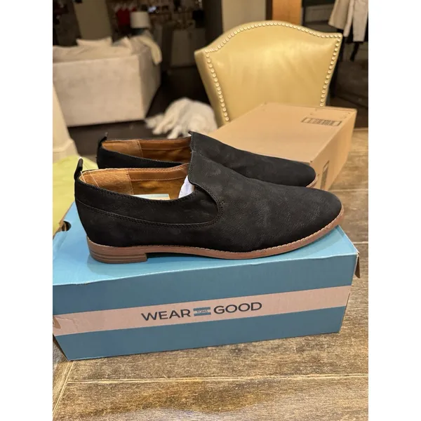 Franco Sarto "Jeena"‎ Loafer Women's Genuine Suede Leather Shoes (Black) Tom's - Image 4