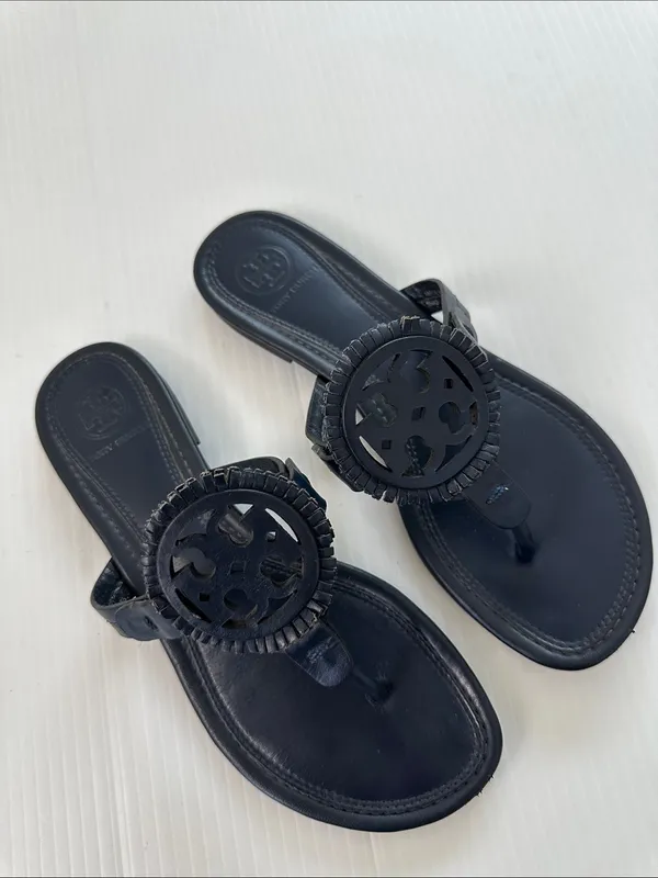 Tory Burch Navy Miller Fringe Sandals Navy, 6.5 - Image 3