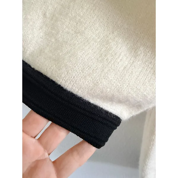 English Factory Cream Puff Sleeve Sweater Top Black Trim Gold M - Image 4