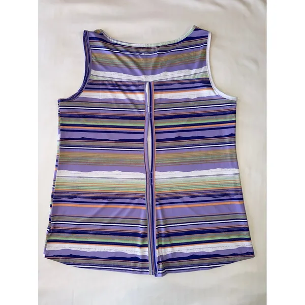 Columbia Chill River Tank Top Omni Wick Purple Stripe Split Back Size Large EUC - Image 6