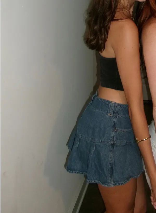 Pleated denim mini skirt - Image 2